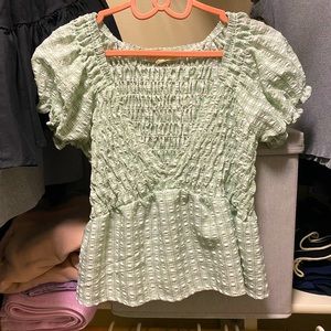 Cute Green V Neck Babydoll Top (XS)